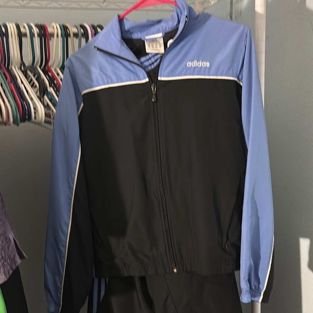 Adidas Black and Light Blue Zip Jacket